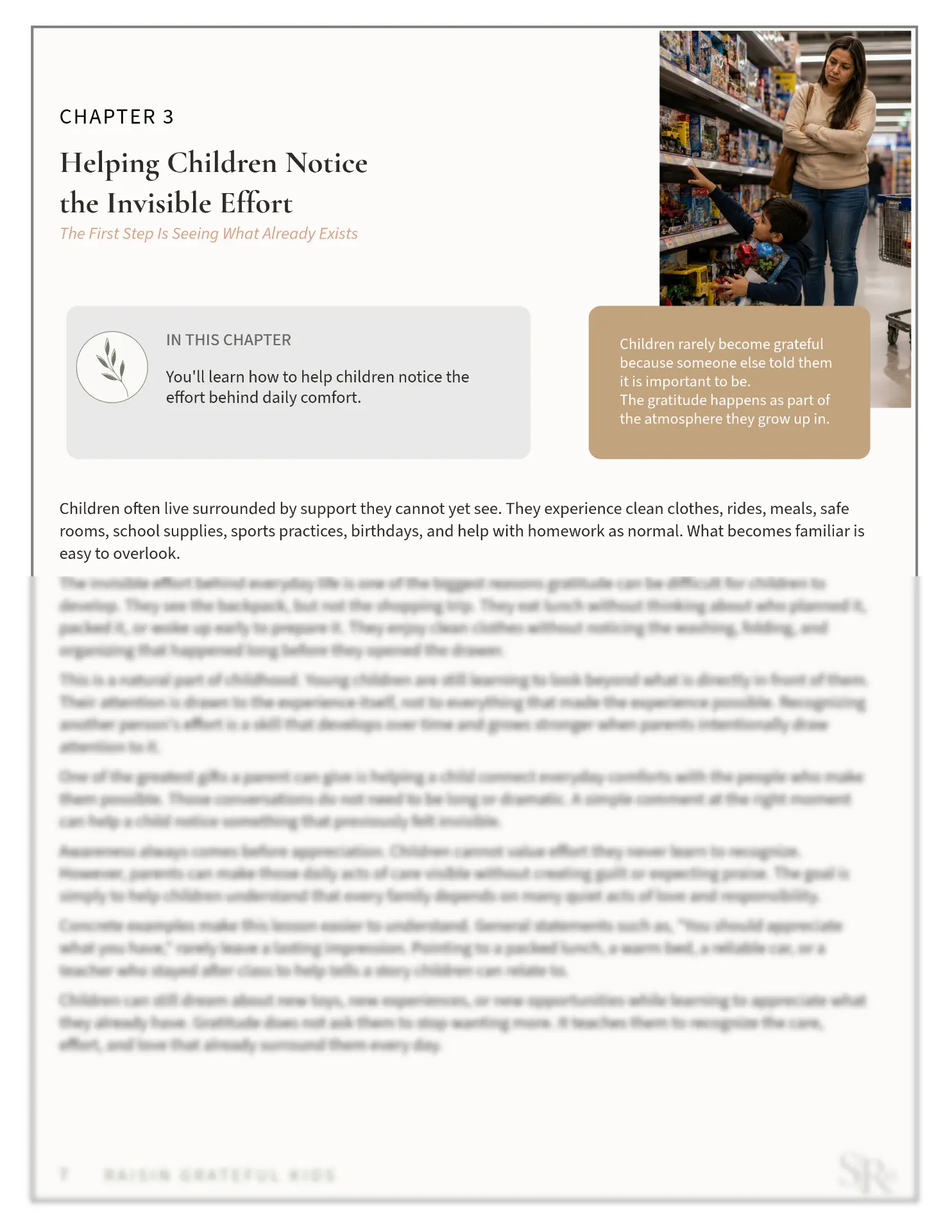 Preview of a chapter spread on helping children notice the invisible effort behind daily comfort